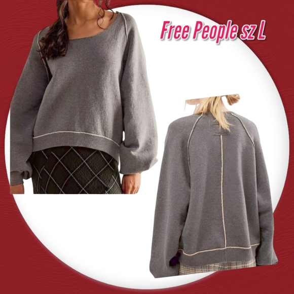 FREE PEOPLE We The Free Grey Pullover Sweatshirt NWT sz L - Picture 1 of 11